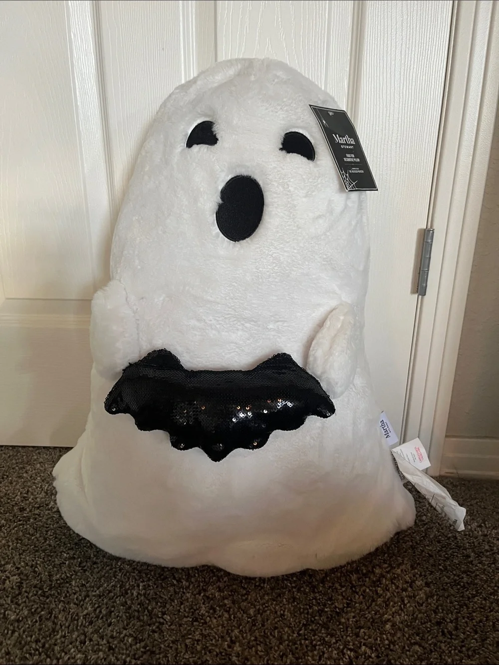 MARTHA STEWART Large Ghost And Sequin Bat Shaped Pillow Beaded & Ghost Trio Sign